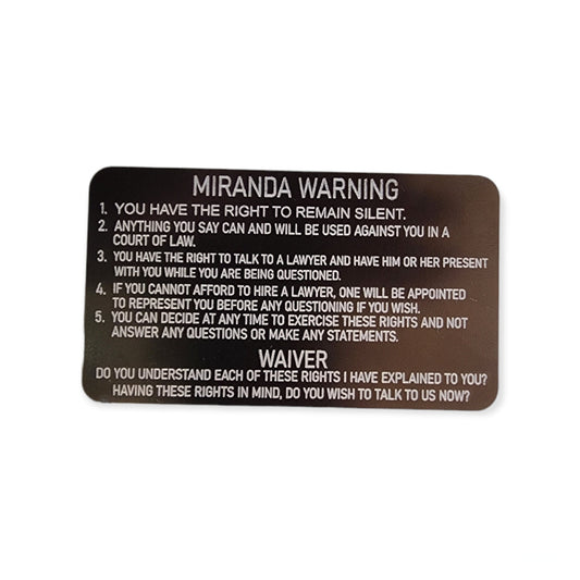 English/Spanish Miranda Warning Card - law enforcement, metal, miranda card, laser engraved, police gift