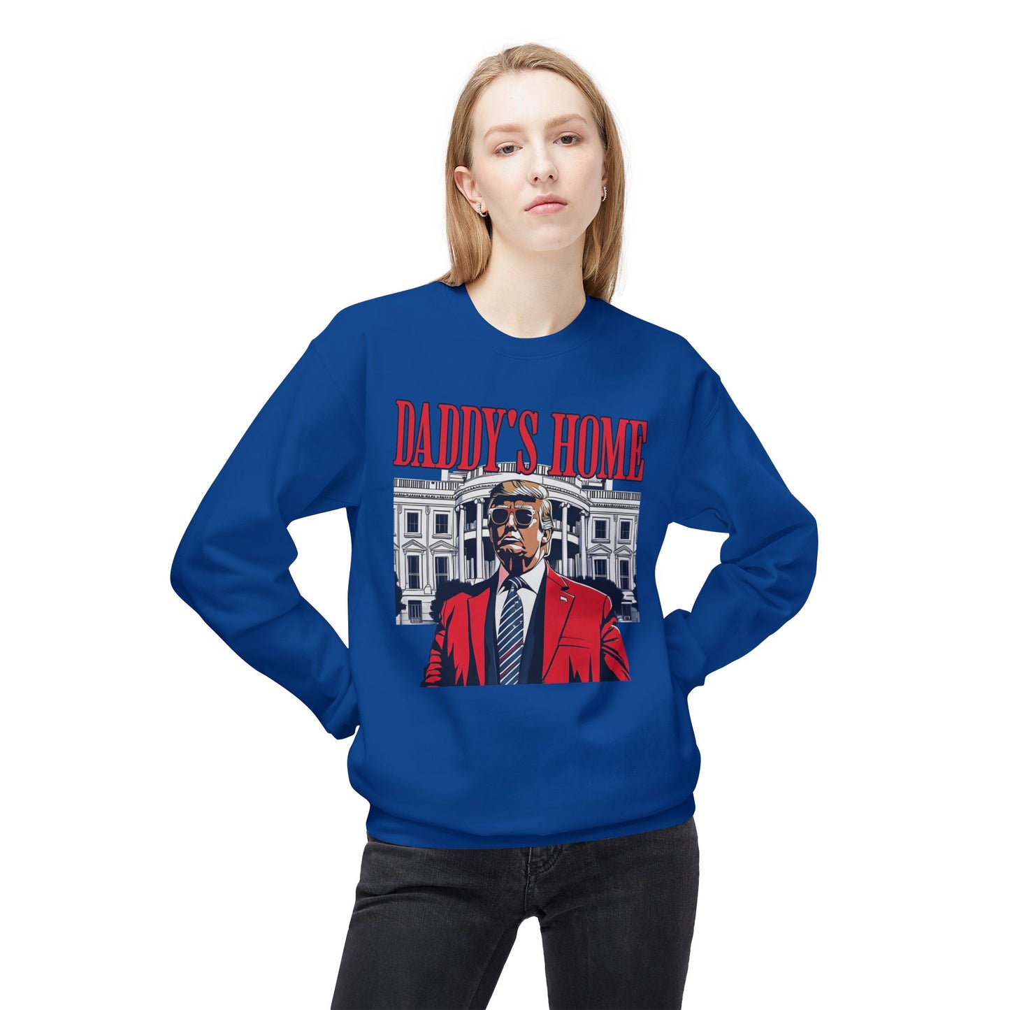 Christmas Trump Daddy's Home Sweatshirt, Funny Holiday White House Jumper, Unisex Fleece Crewneck, Gift for Dad, Winter Apparel, Political