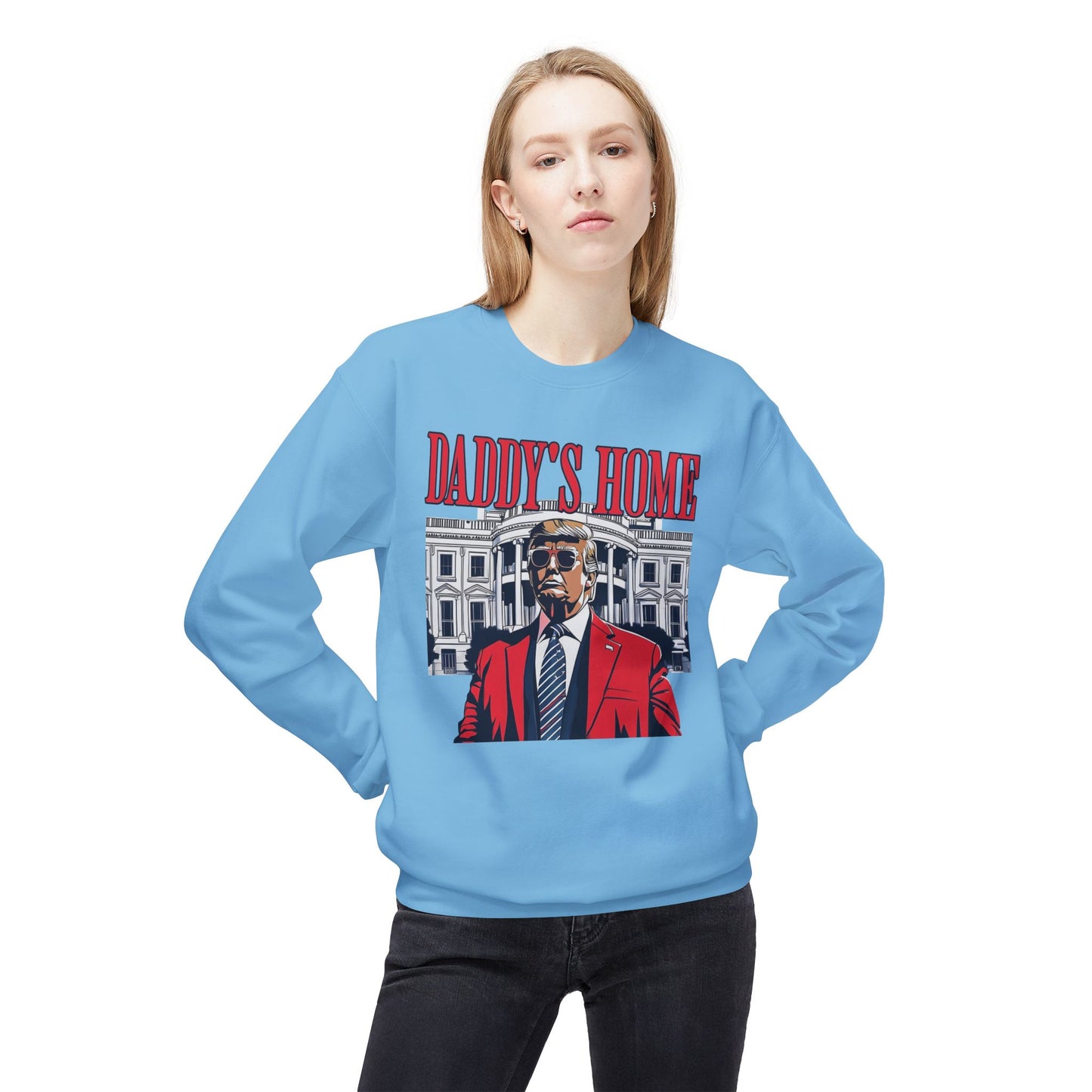 Christmas Trump Daddy's Home Sweatshirt, Funny Holiday White House Jumper, Unisex Fleece Crewneck, Gift for Dad, Winter Apparel, Political
