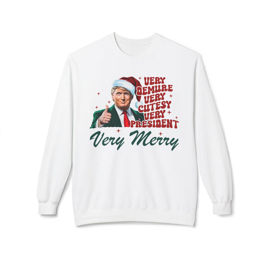 Very Demure Donald Trump Christmas Sweatshirt, Funny Political Holiday Jumper, Humorous President Xmas Pullover, Soft Fleece Crewneck