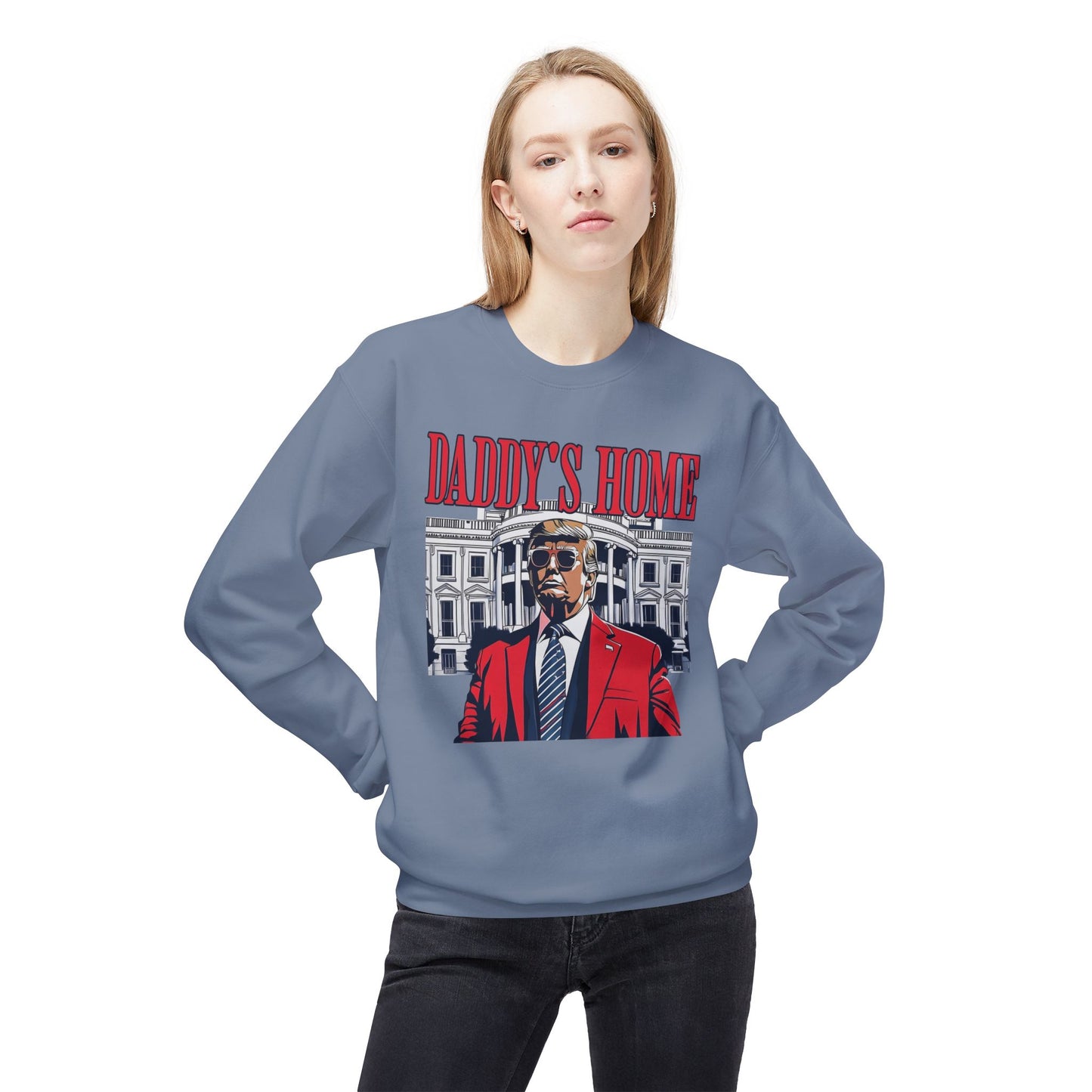 Christmas Trump Daddy's Home Sweatshirt, Funny Holiday White House Jumper, Unisex Fleece Crewneck, Gift for Dad, Winter Apparel, Political