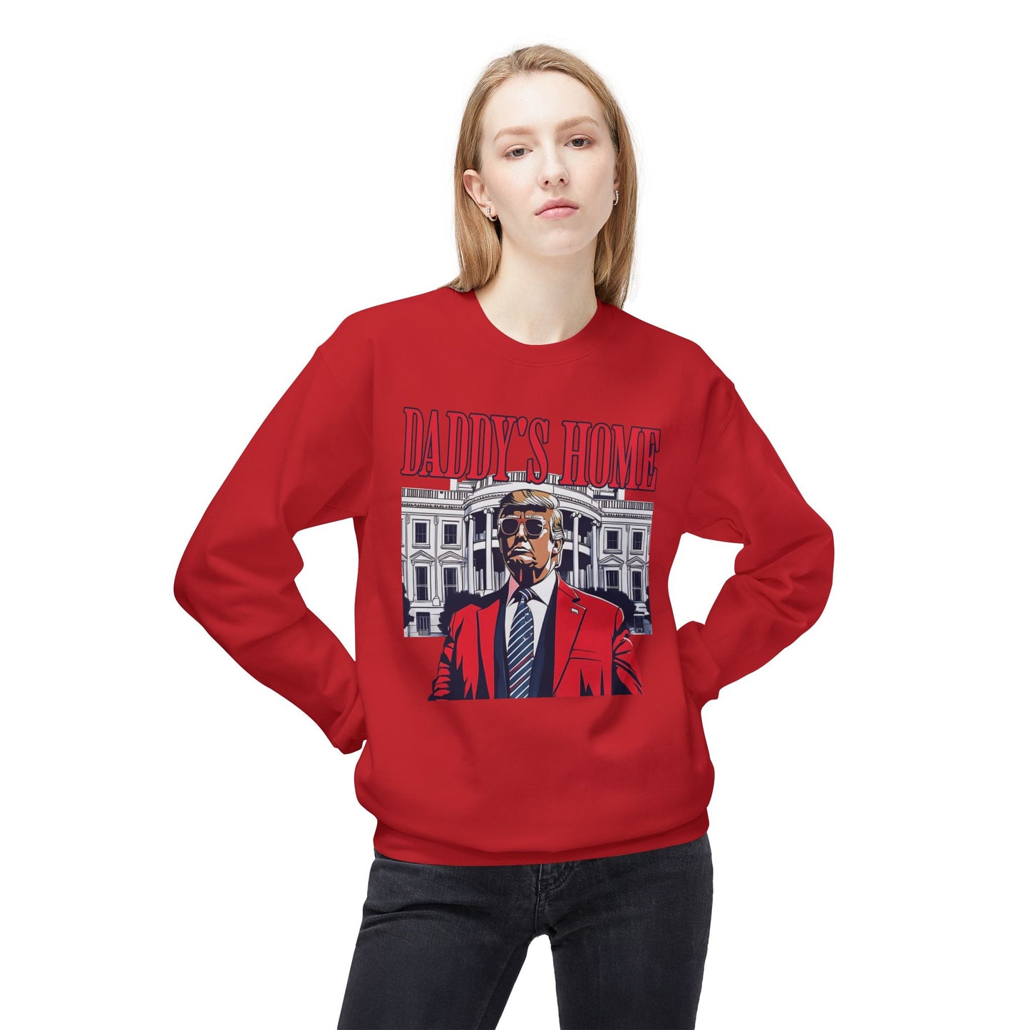 Christmas Trump Daddy's Home Sweatshirt, Funny Holiday White House Jumper, Unisex Fleece Crewneck, Gift for Dad, Winter Apparel, Political