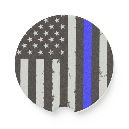 Patriotic Soapstone Car Coaster | Blue Line American Flag Design, Union Support Gift, Custom Car Decor, Summer Road Trip Accessory, Car