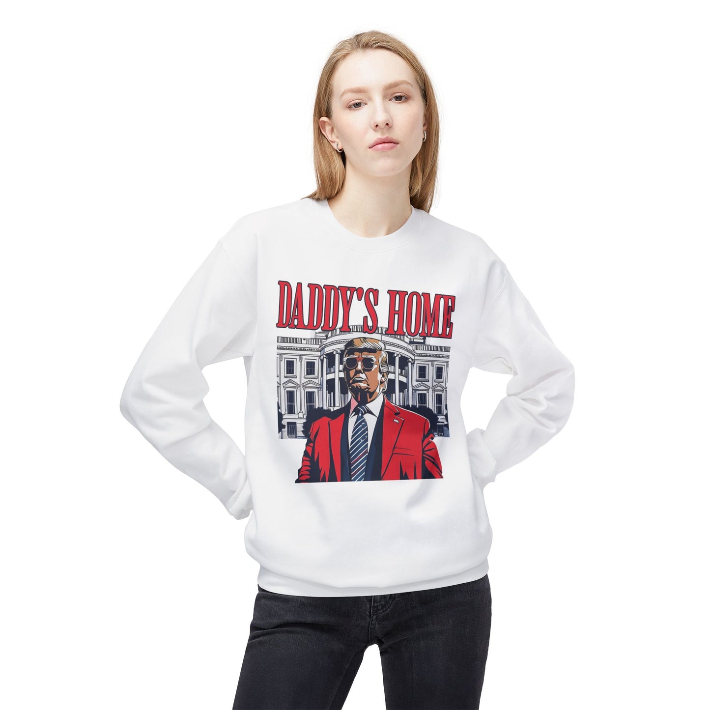 Christmas Trump Daddy's Home Sweatshirt, Funny Holiday White House Jumper, Unisex Fleece Crewneck, Gift for Dad, Winter Apparel, Political
