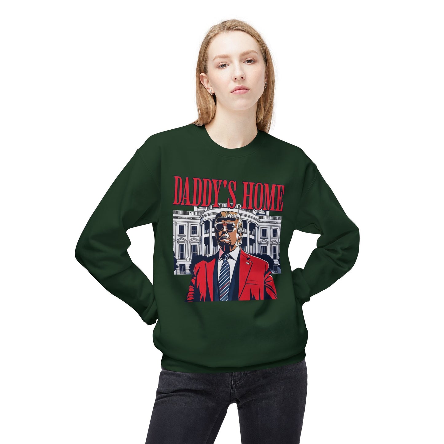 Christmas Trump Daddy's Home Sweatshirt, Funny Holiday White House Jumper, Unisex Fleece Crewneck, Gift for Dad, Winter Apparel, Political