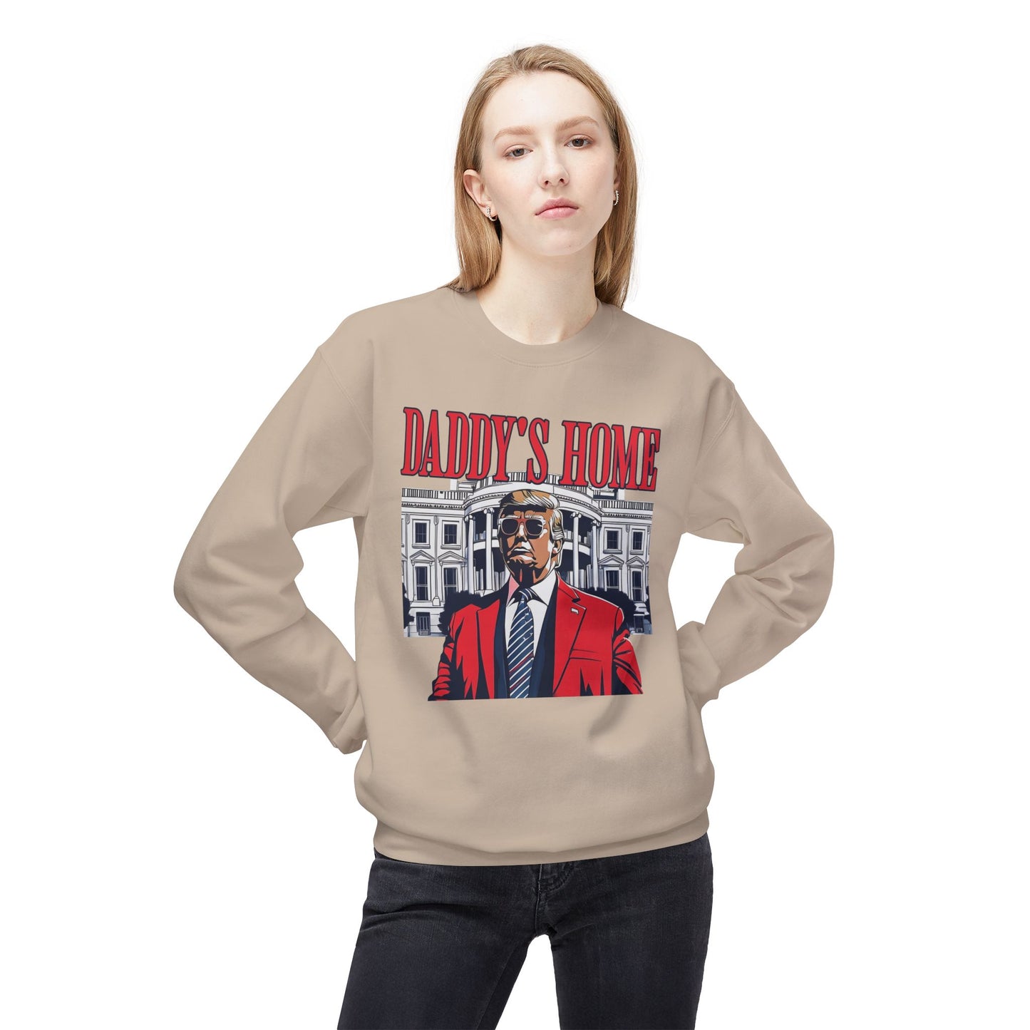 Christmas Trump Daddy's Home Sweatshirt, Funny Holiday White House Jumper, Unisex Fleece Crewneck, Gift for Dad, Winter Apparel, Political