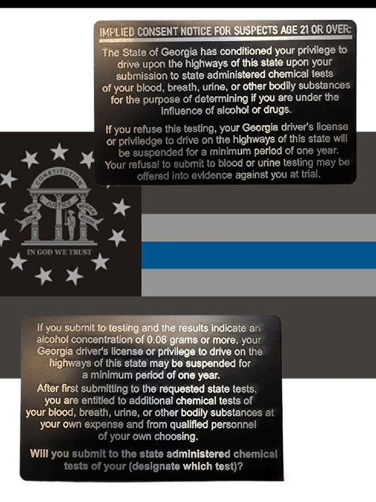 Georgia Implied Consent Card - implied consent, georgia, police, sheriff, trooper, dwi, cop, laser engraving