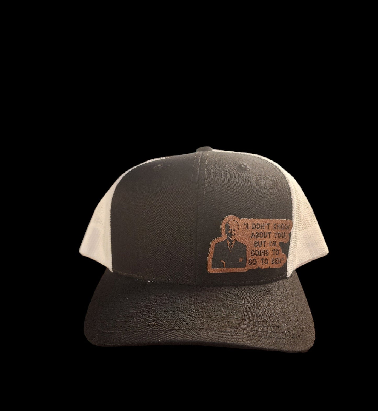 Joe Biden I'm Going to go to Bed Leather Patch Hat - joe biden, patch hat, custom hat