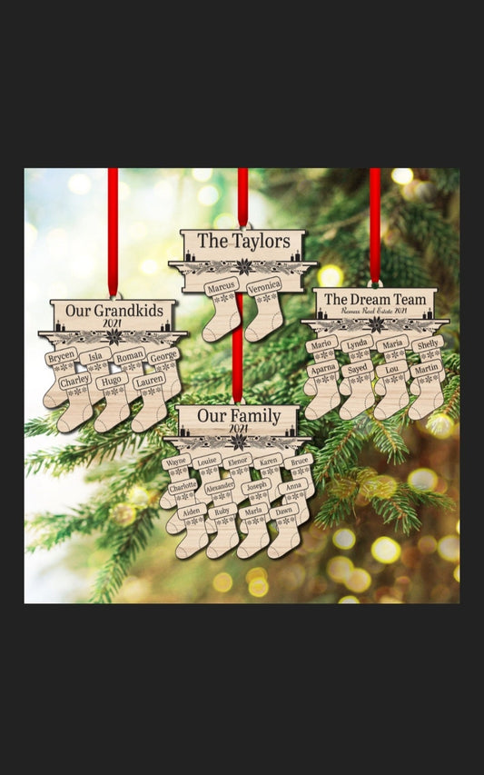 Stocking Christmas Ornament - christmas, custom gift, last name, family name, kids christmas