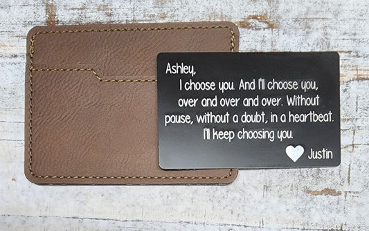 Personalized Metal Card - love, valentines day, choose you, laser engraved card