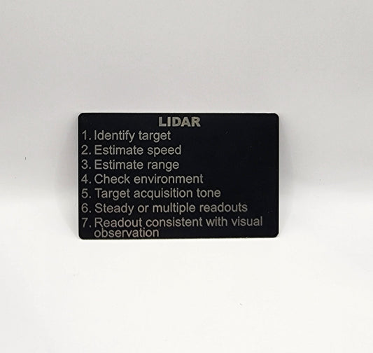 RADAR/LIDAR Speed Tracking History Card - radar, lidar, law enforcement, cops, police, sheriff, metal card, thin blue line, trooper, dwi,