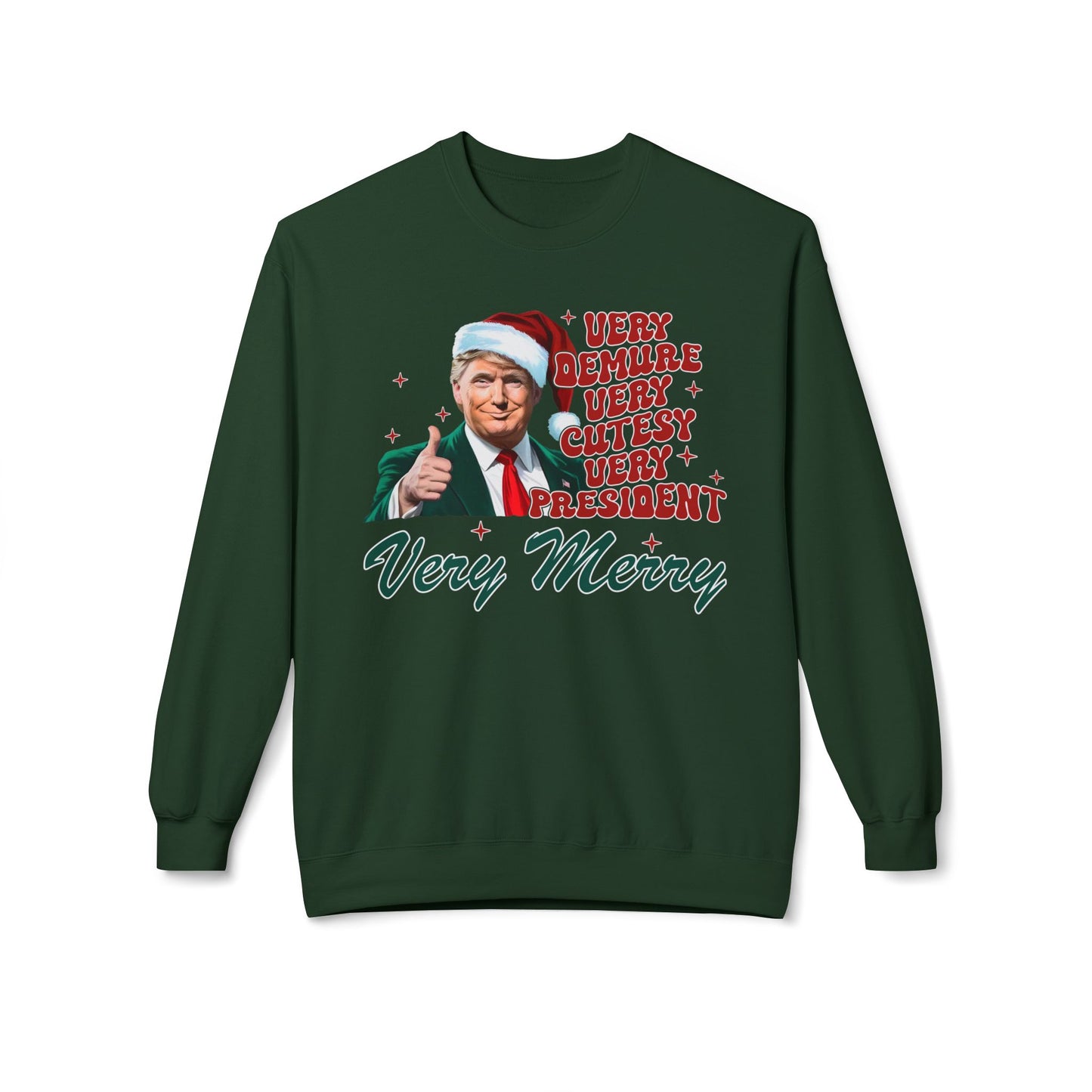 Very Demure Donald Trump Christmas Sweatshirt, Funny Political Holiday Jumper, Humorous President Xmas Pullover, Soft Fleece Crewneck