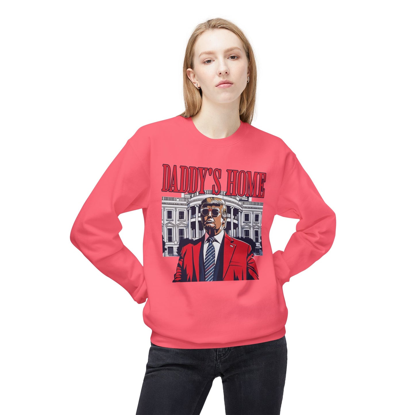 Christmas Trump Daddy's Home Sweatshirt, Funny Holiday White House Jumper, Unisex Fleece Crewneck, Gift for Dad, Winter Apparel, Political
