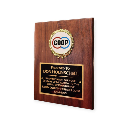 Walnut Plaque With Custom 2" Insert - plaque, company award, awards, business