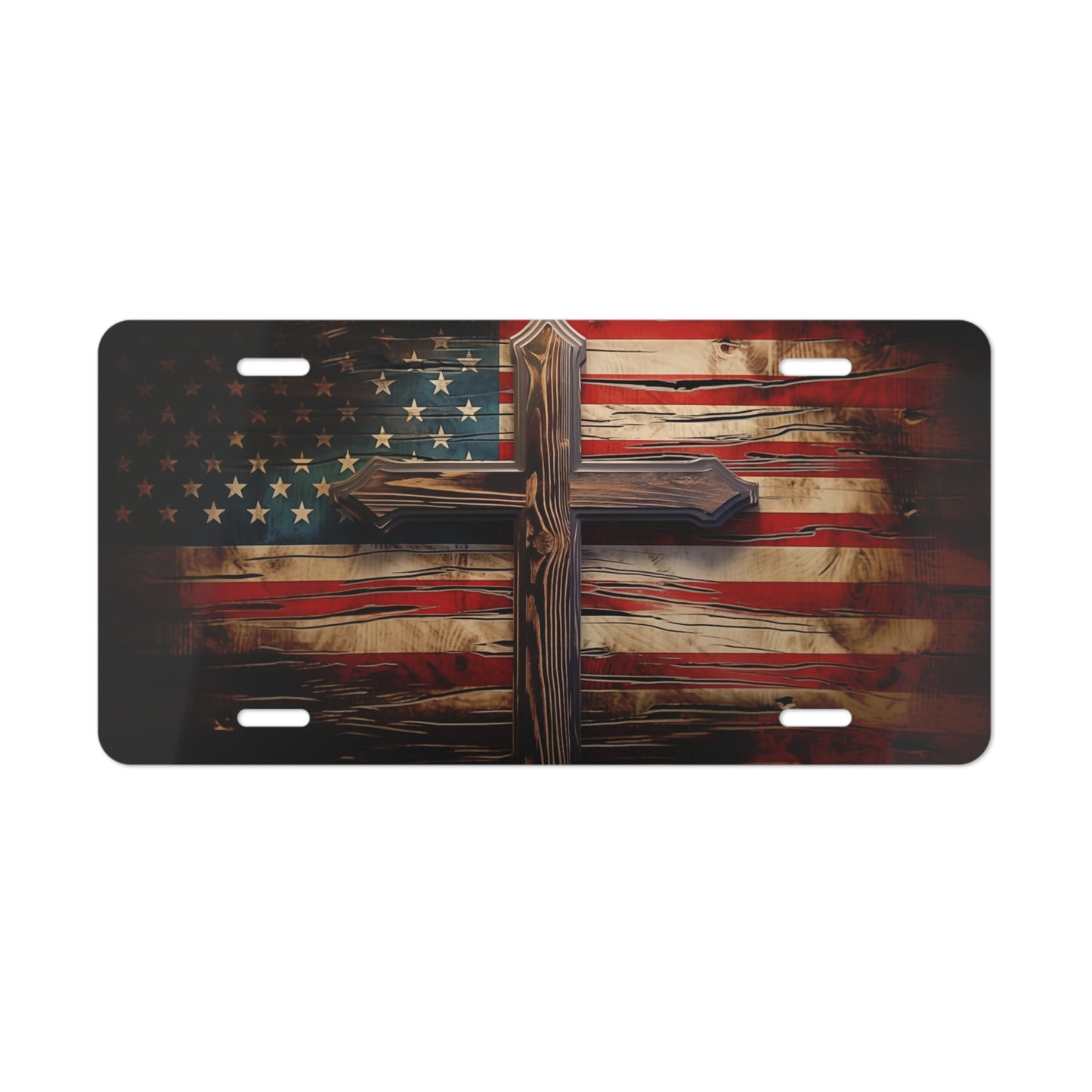 Metal Vanity Plate, Rustic American Flag Cross License Plate, Patriotic Car Decor, USA Souvenir, Americana Gift, Vehicle Accessories