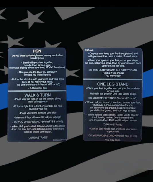 Metal SFST/HGN Card - field sobriety, law enforcement, cops, police, sheriff, metal card, thin blue line, trooper, dwi