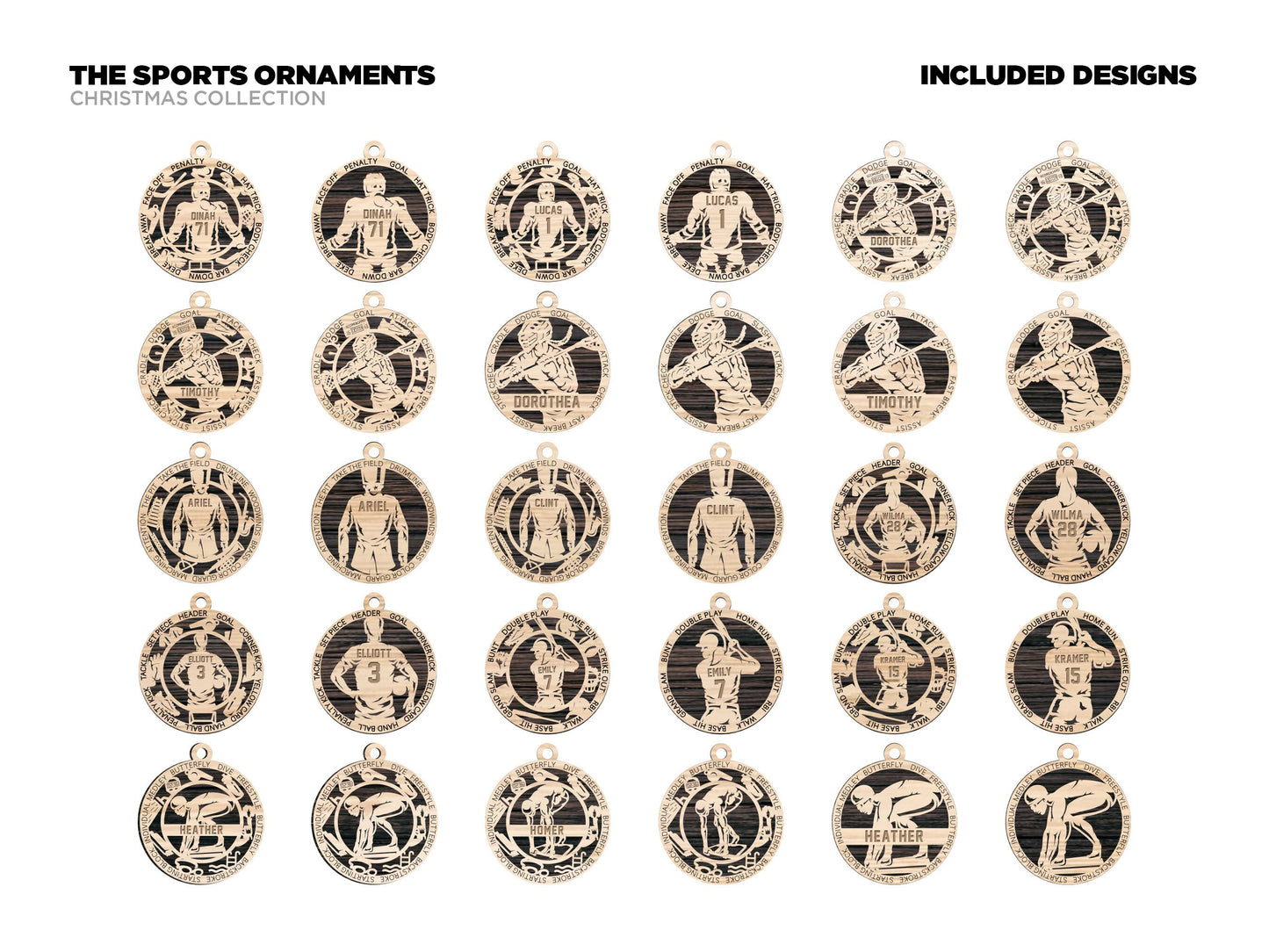 Custom Sports Ornaments - personalized, baseball, basketball, football, soccer, laser engraved ornaments, christmas ornaments