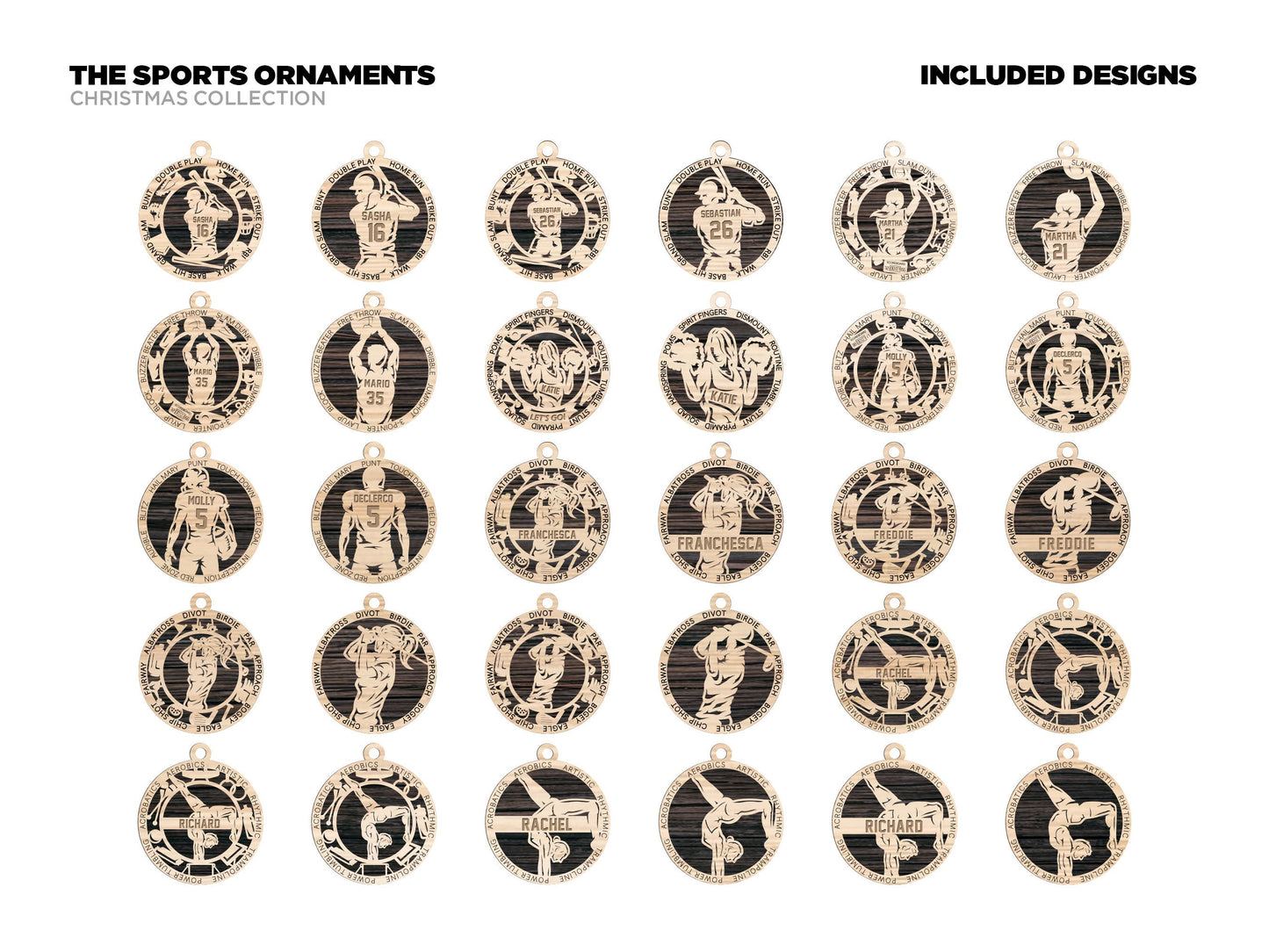 Custom Sports Ornaments - personalized, baseball, basketball, football, soccer, laser engraved ornaments, christmas ornaments