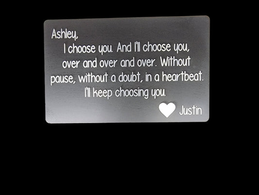 Personalized Metal Card - love, valentines day, choose you, laser engraved card