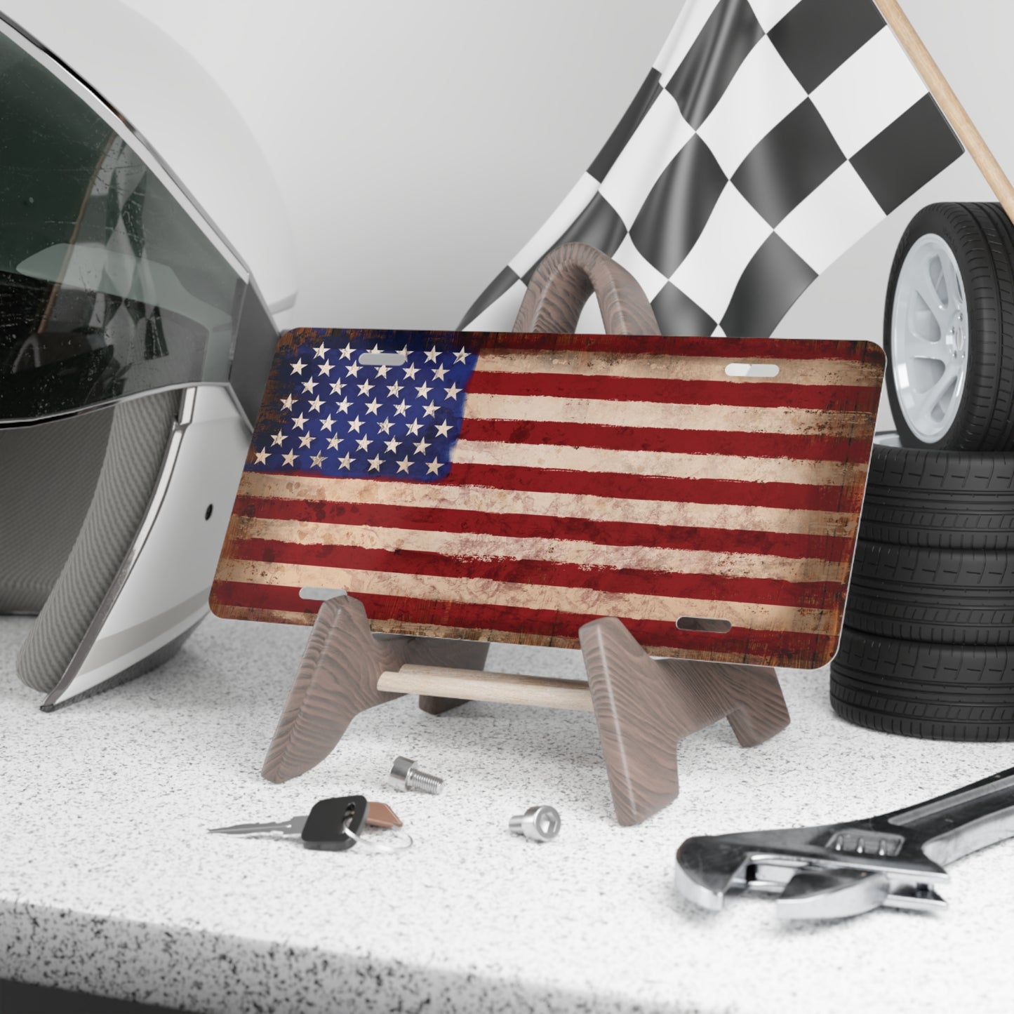 Aluminum License Plate, USA Flag Vanity Plate, Patriotic Car Tag, Vintage American Flag Plate, Gift for Him, Gift for Her, Car Accessories,
