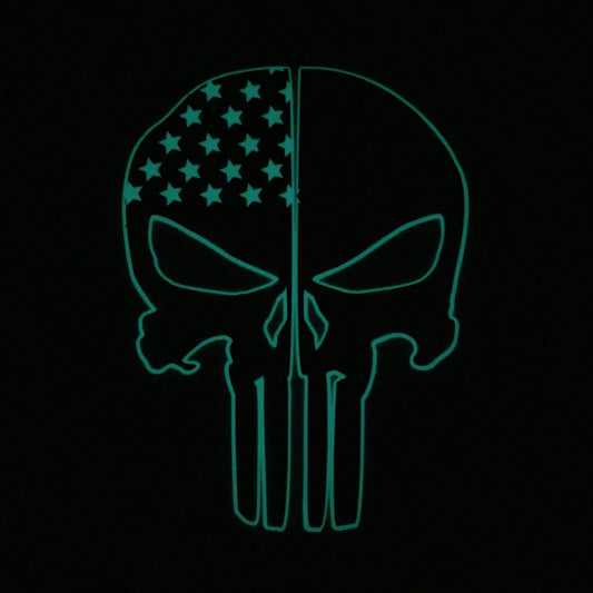 THIN RED LINE FLAG PUNISHER SKULL REAR HELMET REFLECTIVE/GLOW IN THE DARK STARS & STRIPES/OUTLINE HELMET DECAL