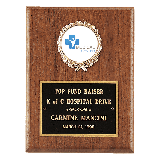 Walnut Plaque With Custom 2" Insert - plaque, company award, awards, business