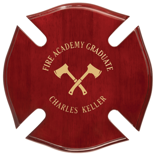 Maltese Cross Rosewood Piano Finish Plaque - firefighter, fire department, fire award, plaque