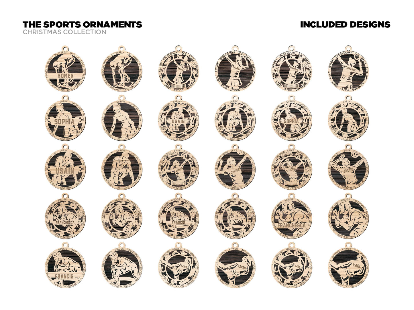 Custom Sports Ornaments - personalized, baseball, basketball, football, soccer, laser engraved ornaments, christmas ornaments