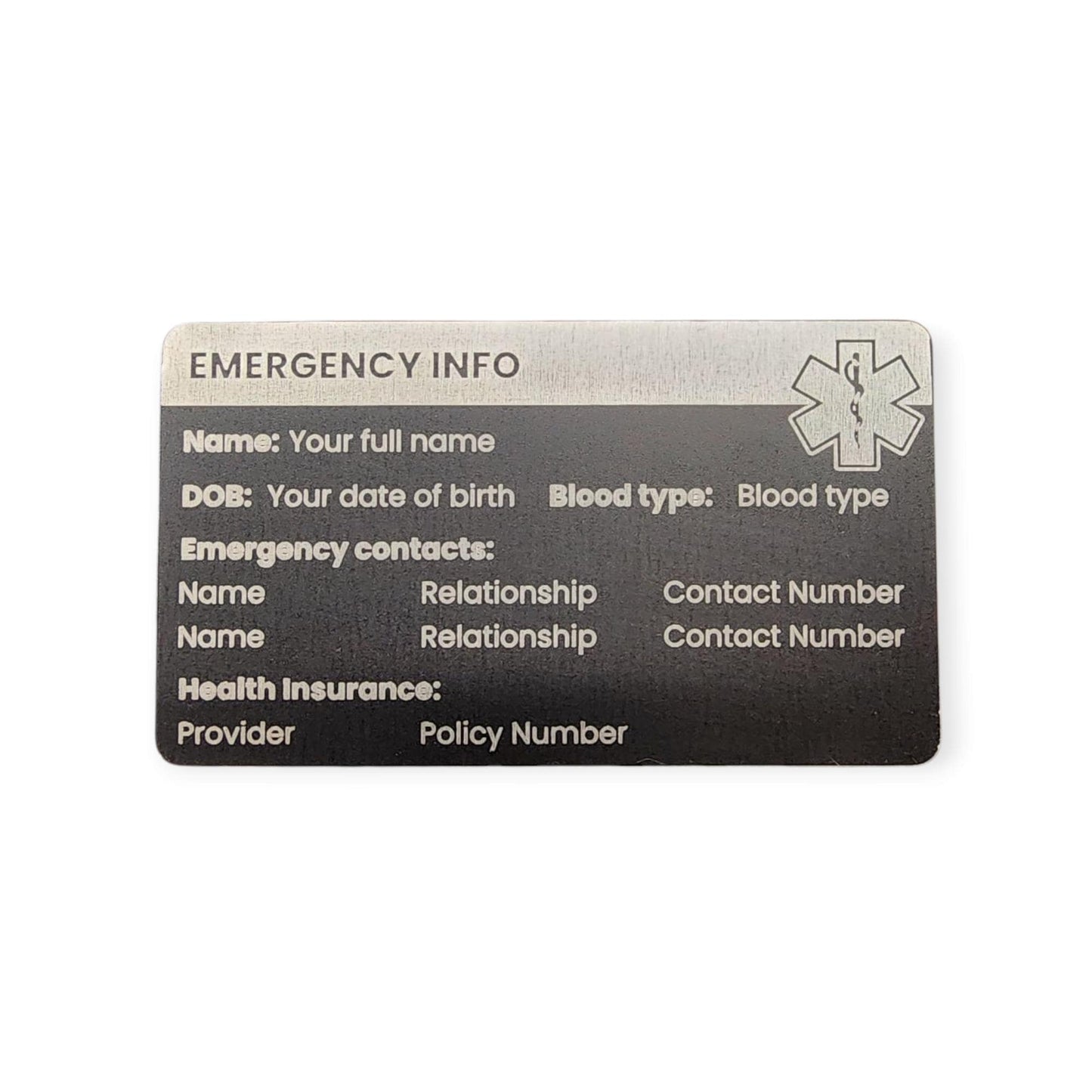 In Case of Emergency Card - medical card, emergency information, metal card