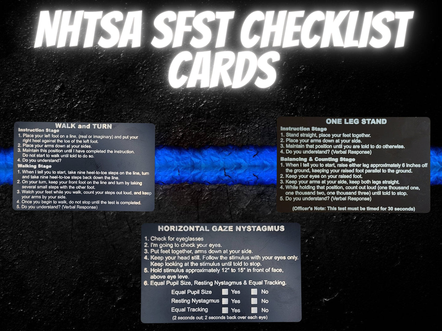 Metal NHTSA SFST Checklist Cards - walk and turn, hgn, one leg stand, law enforcement, trooper, dwi, police card