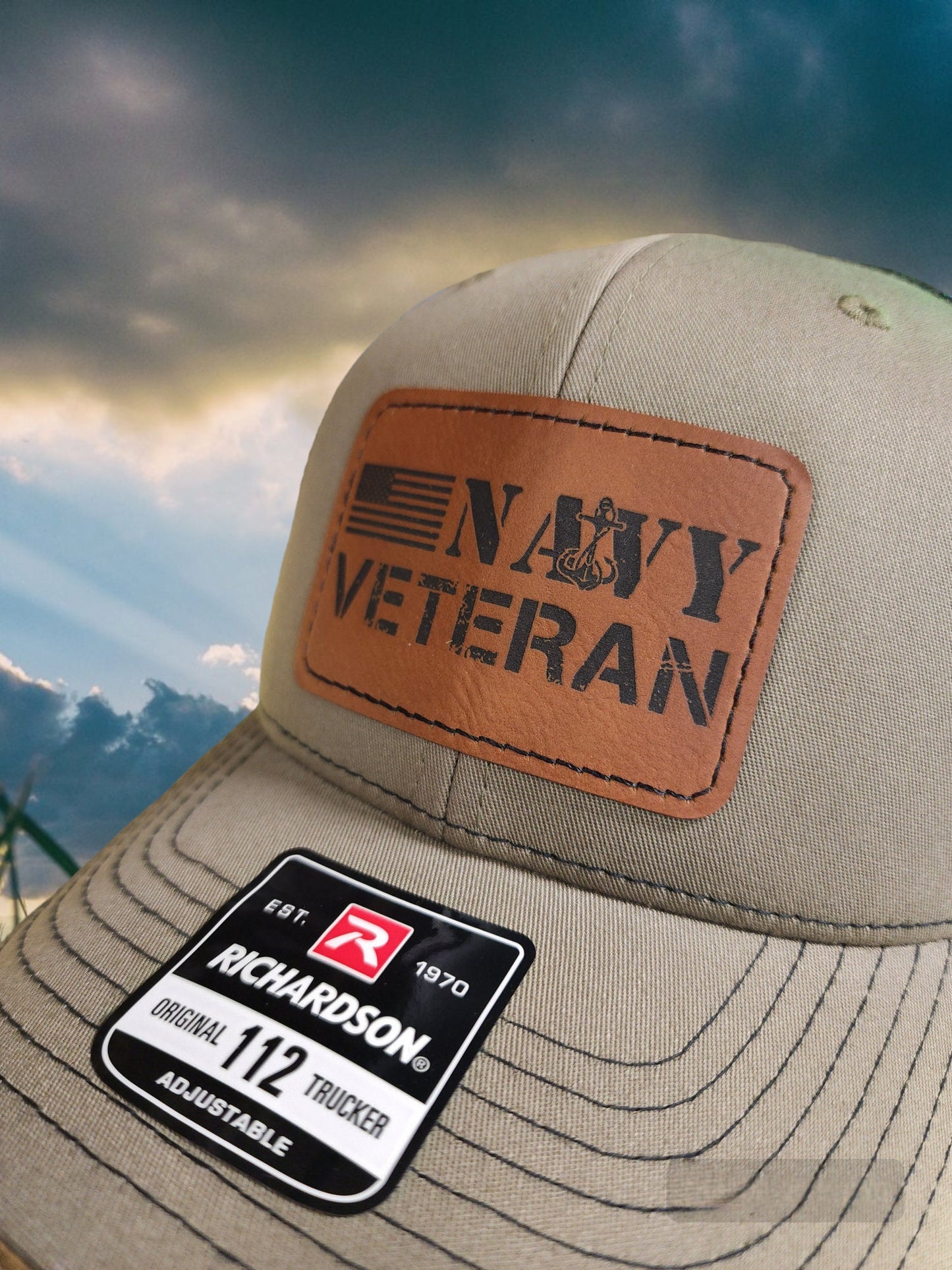 Navy Veteran Leather Patch Richardson Hat - snapback, leather patch hat, perfect gift for veterans