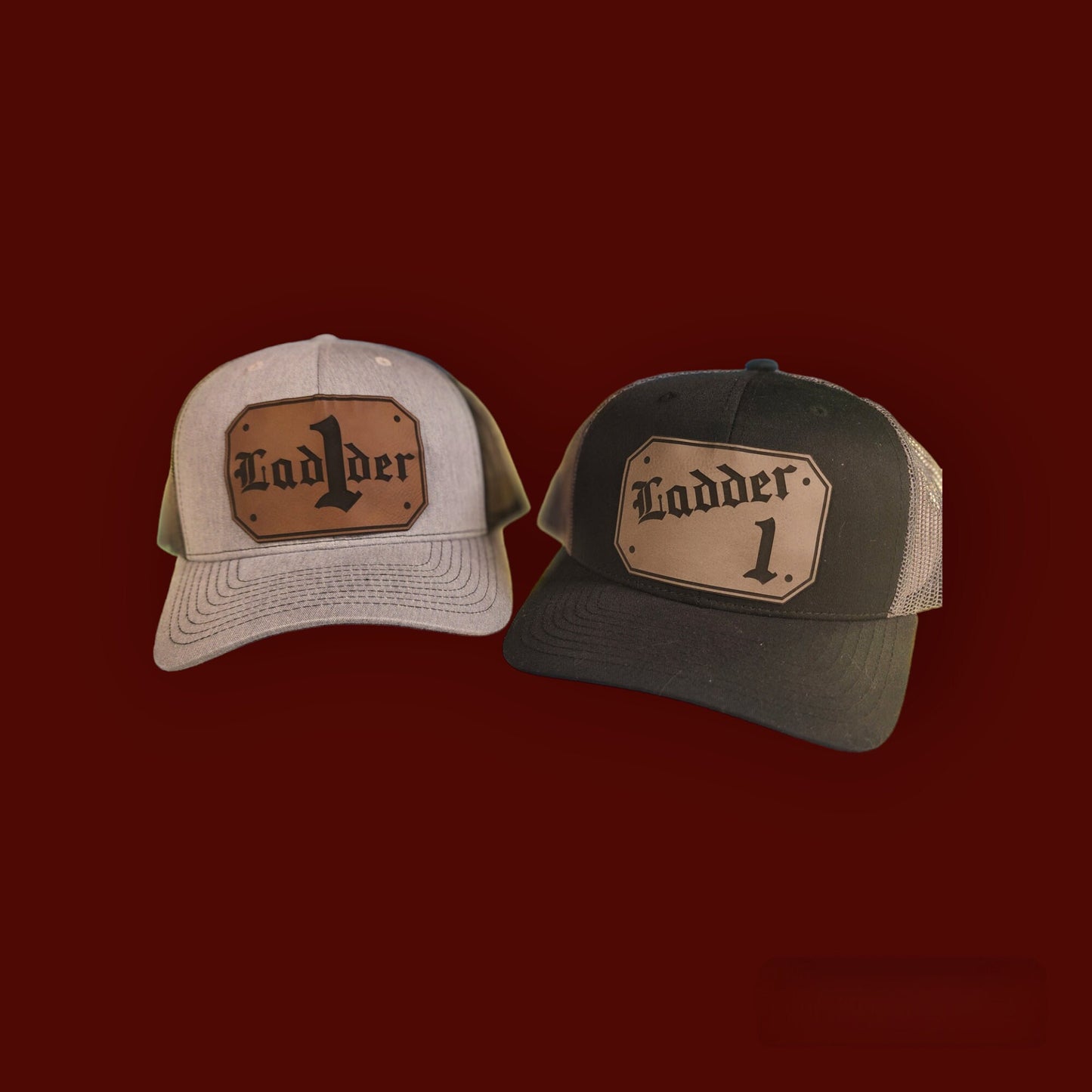Custom Firefighter Leather Patch Hat - Richardson 112, passport, engine, ladder, fire hat