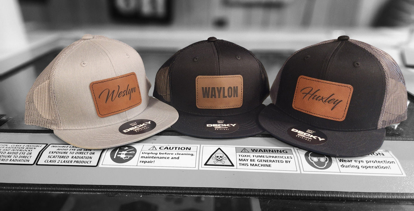 Youth Trucker Leather Patch Hat - kids gift, kids name hat, youth name hat, youth hat, youth custom hat