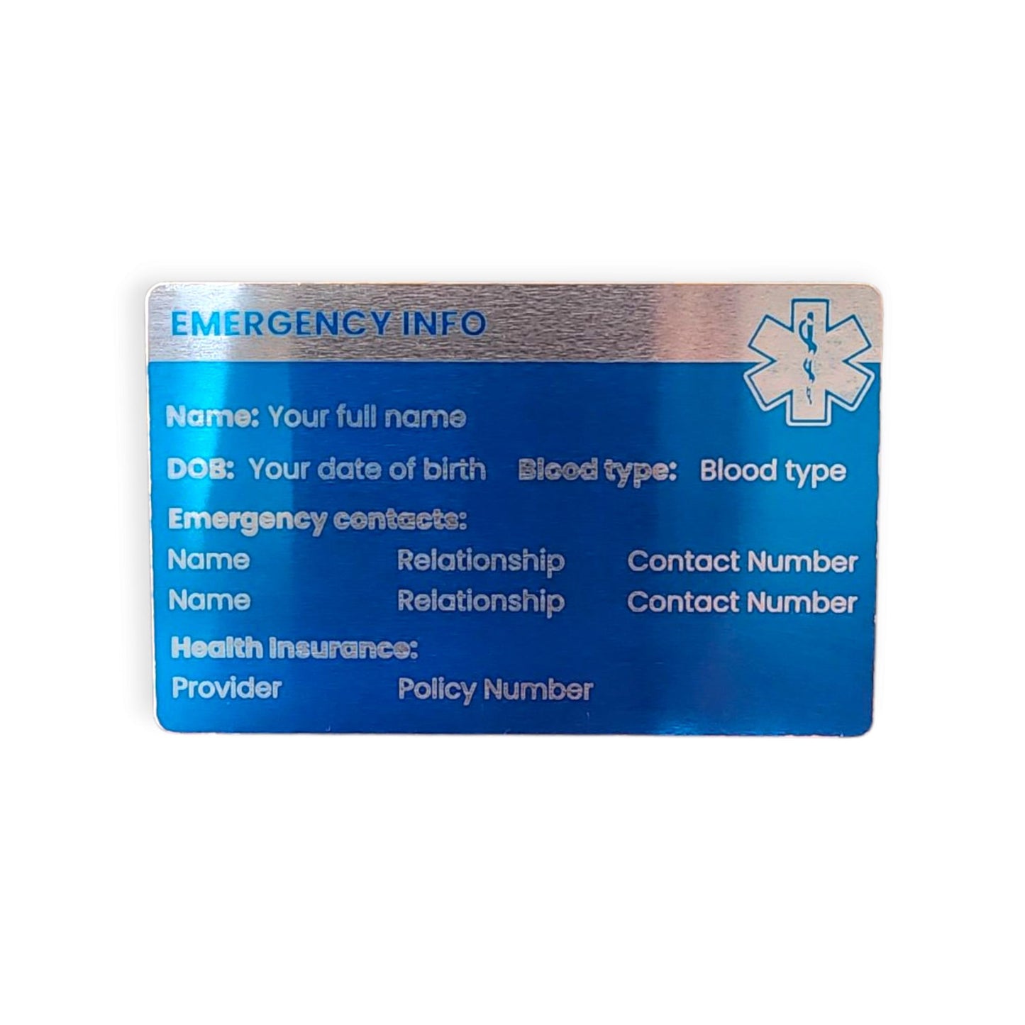 In Case of Emergency Card - medical card, emergency information, metal card