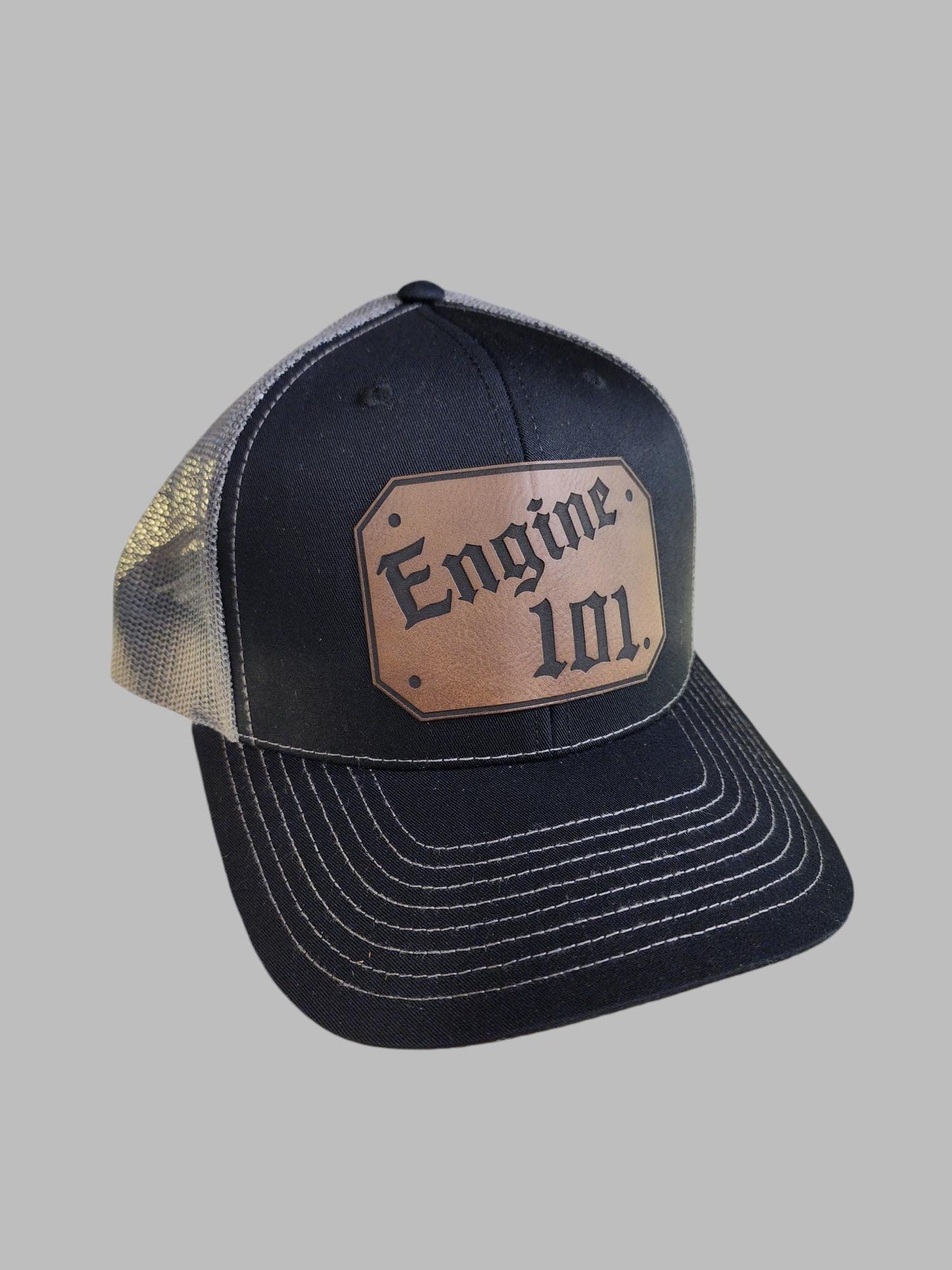 Custom Firefighter Leather Patch Hat - Richardson 112, passport, engine, ladder, fire hat