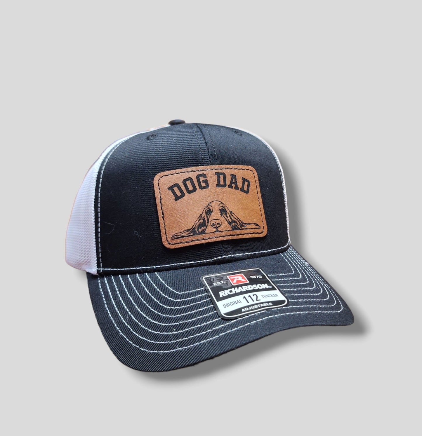 Dog Dad Custom Leather Patch Hat - Richardson 112, multiple breeds, German shepherd, bulldog hat, hats, custom gift