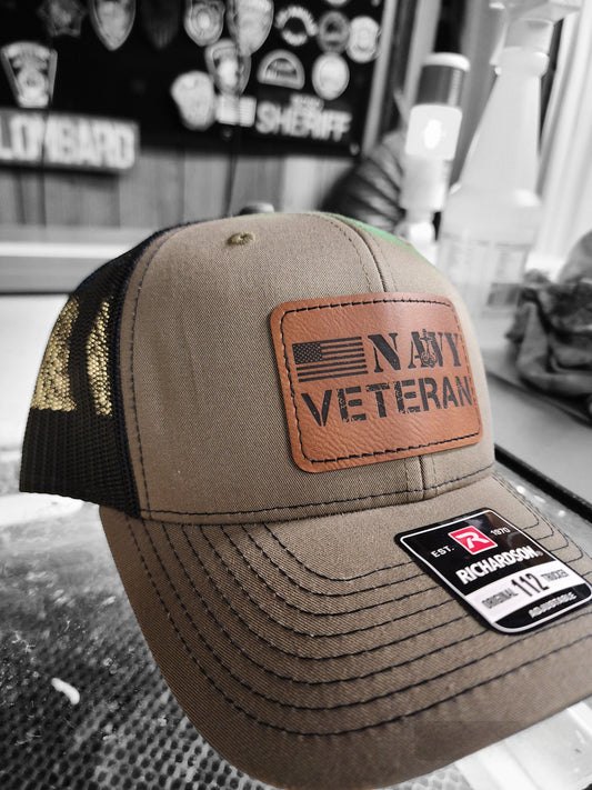 Navy Veteran Leather Patch Richardson Hat - snapback, leather patch hat, perfect gift for veterans