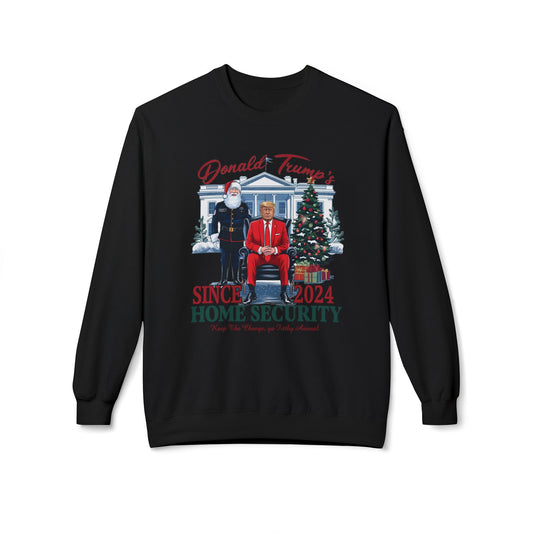 Trump Home Security Christmas Sweatshirt, Funny Political Holiday Jumper, Humorous President Xmas Pullover, Soft Fleece Crewneck