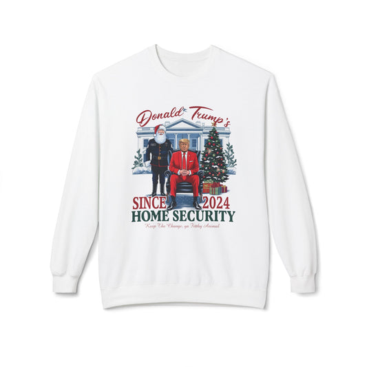 Trump Home Security Christmas Sweatshirt, Funny Political Holiday Jumper, Humorous President Xmas Pullover, Soft Fleece Crewneck