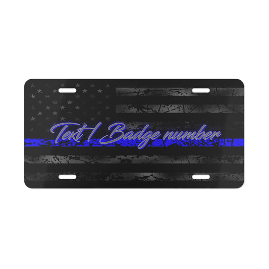 Thin Blue Line Flag Vanity Plate, Personalized License Plate, Custom Car Tag, , Police Badge Number, Law Enforcement Gift