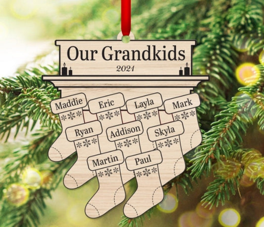 Stocking Christmas Ornament - christmas, custom gift, last name, family name, kids christmas