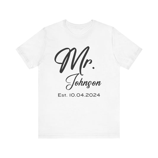 Custom Mr and Last Name Est Date Personalized Jersey Tee Shirt, Family Reunion Gift, Matching Outfit, Bella Canvas 3001, Unisex T-shirt