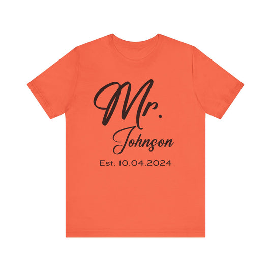 Custom Mr and Last Name Est Date Personalized Jersey Tee Shirt, Family Reunion Gift, Matching Outfit, Bella Canvas 3001, Unisex T-shirt