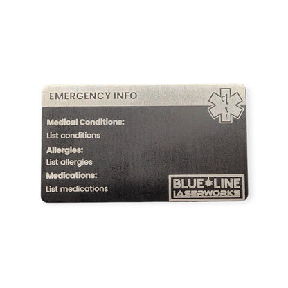In Case of Emergency Card - medical card, emergency information, metal card