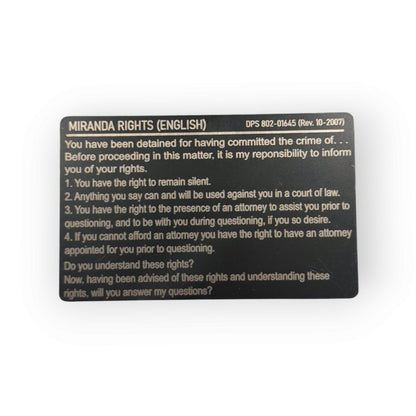 Arizona State Trooper Metal Miranda Warning Card - law enforcement, metal, laser engraved, police gift, police gift, trooper, sheriff