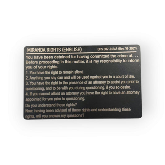 Arizona State Trooper Metal Miranda Warning Card - law enforcement, metal, laser engraved, police gift, police gift, trooper, sheriff