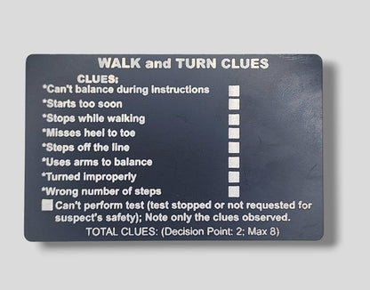 Metal NHTSA SFST Checklist Cards - walk and turn, hgn, one leg stand, law enforcement, trooper, dwi, police card