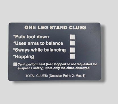 Metal NHTSA SFST Checklist Cards - walk and turn, hgn, one leg stand, law enforcement, trooper, dwi, police card