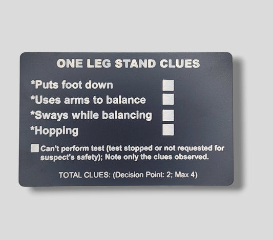 Metal NHTSA SFST Checklist Cards - walk and turn, hgn, one leg stand, law enforcement, trooper, dwi, police card