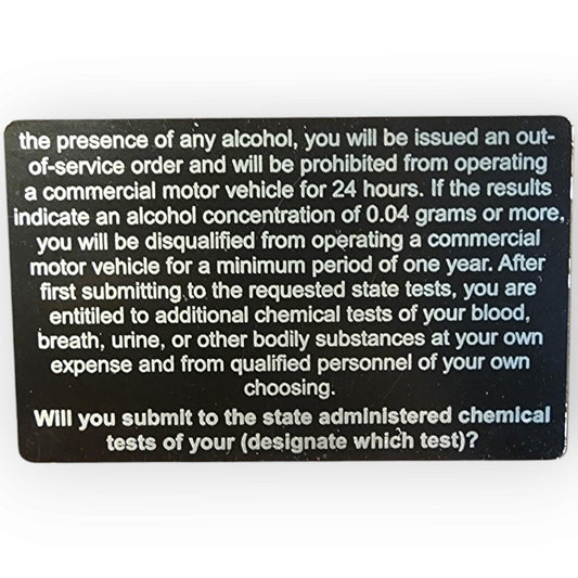 Georgia CMV Implied Consent Card - implied consent, Georgia, police, sheriff, trooper, dwi, cop, laser engraving